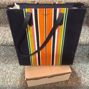 Kate Spade Black and Multicolor Striped Tote